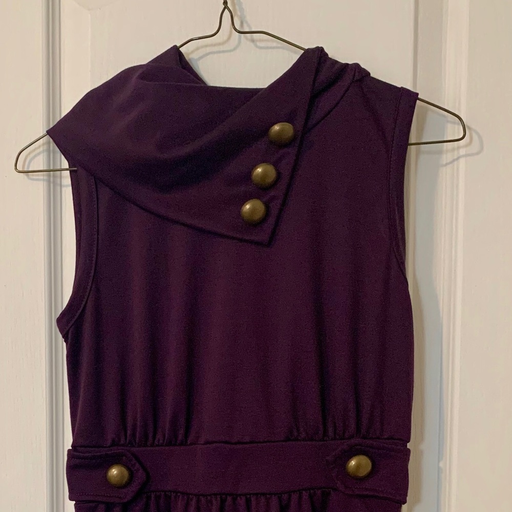 Worn once! purple dress w/brass buttons on collar